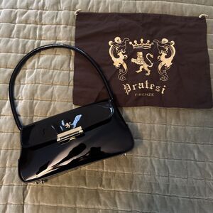 PRATESI FIRENZE ITALIAN DESIGNER BLACK PATTEN   LEATHER SATCHEL BAG NEW !